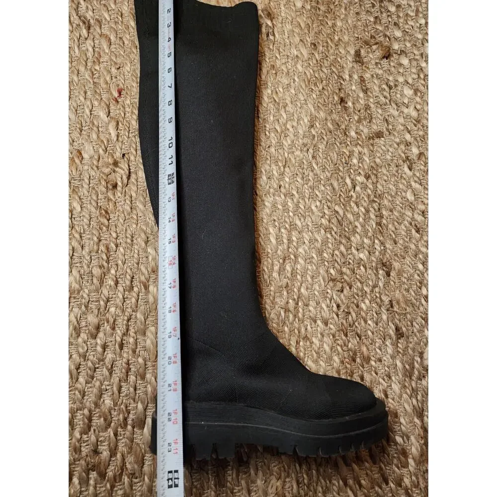 Women's Stretch Over The Knee Black Boots Thigh High Chunky Heel Winter Size 7